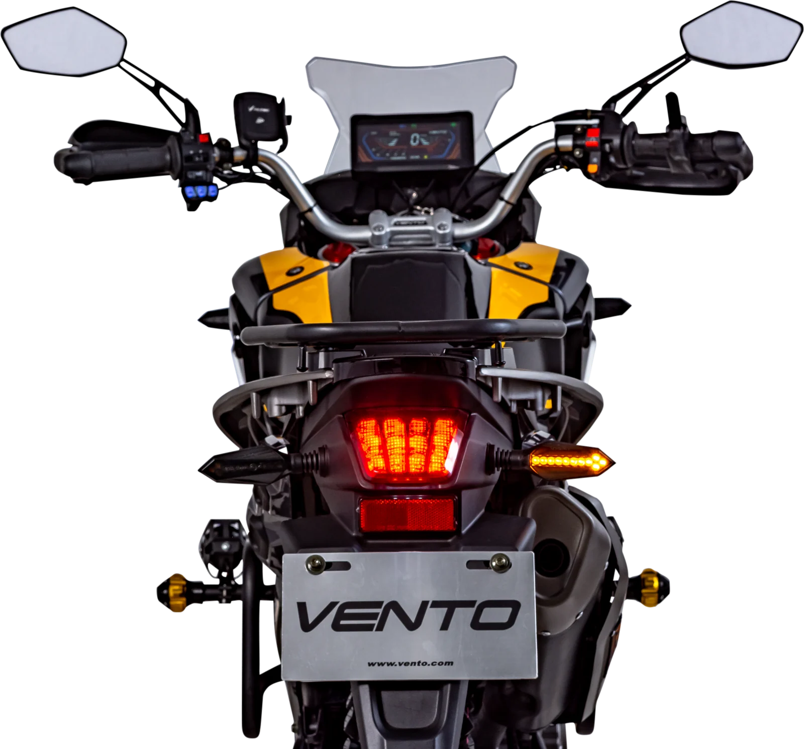 Moto Vento Dakar 300 S gris mate / amarillo, vista trasera
