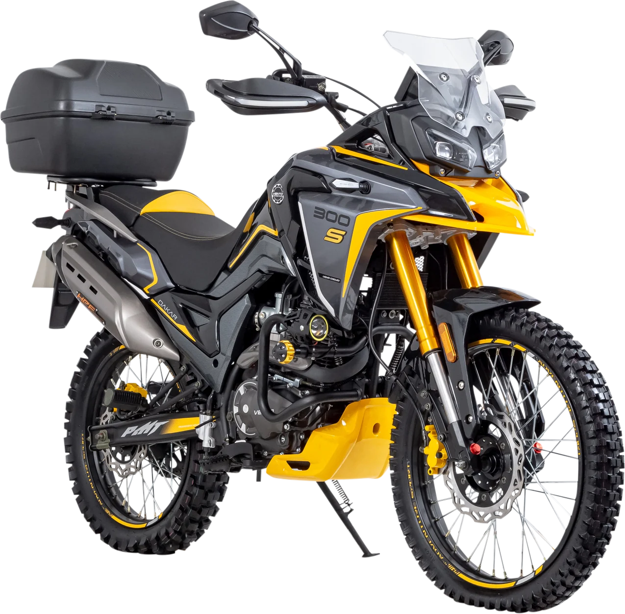 Moto Vento Dakar 300 S gris mate / amarillo, sobre fondo transparente
